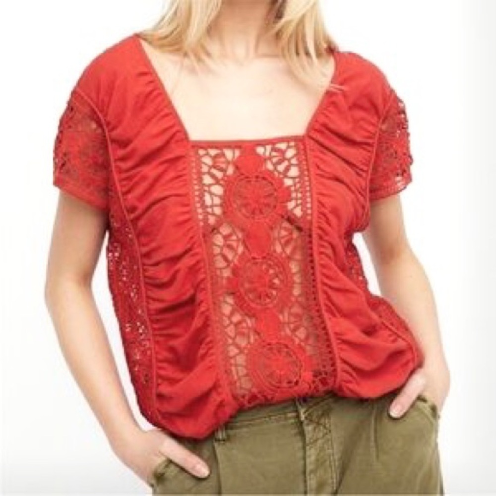 Free People Little Secret Crochet Lace Panel Cropped Top Size M